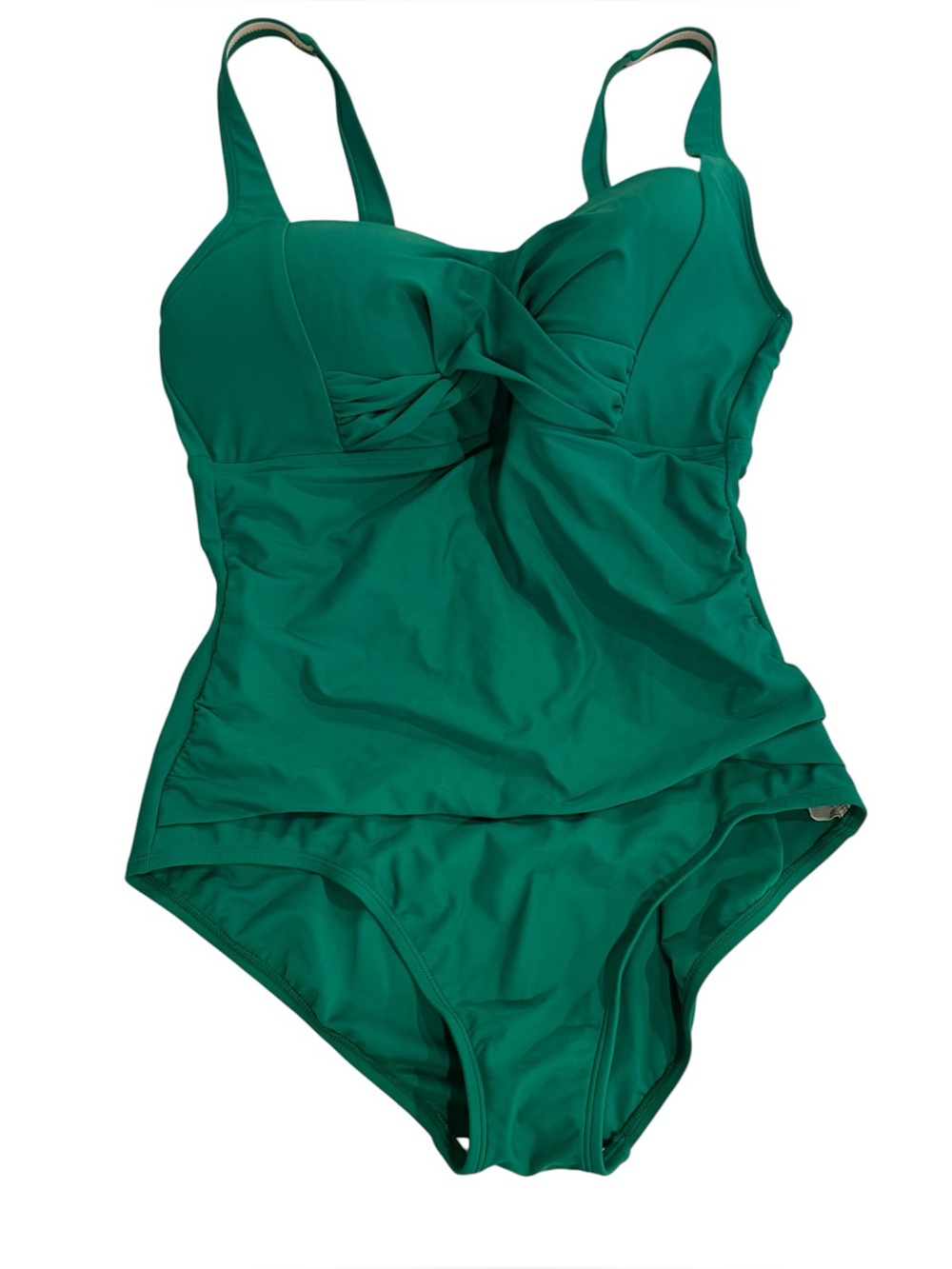 Kona Sol Tummy Concealing One Piece Swimsuit in Green Ruching size L